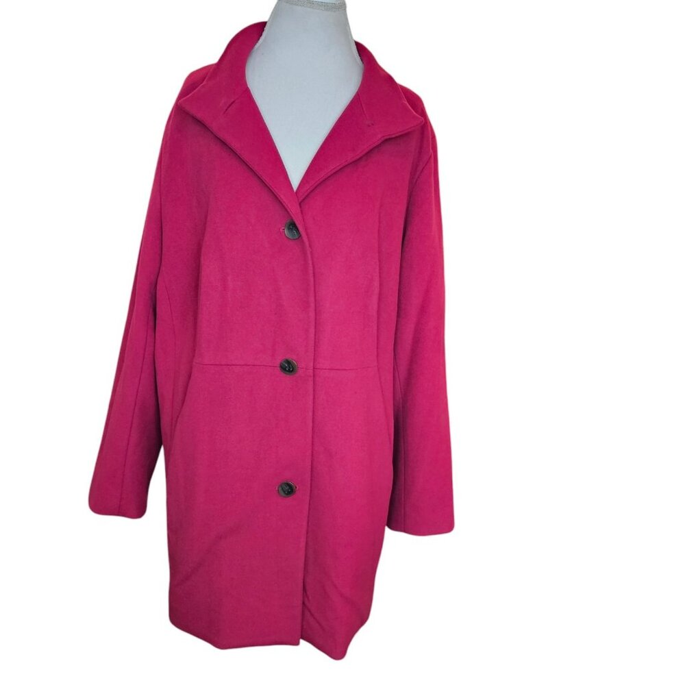J Jill 2X Berry Pink Peacoat Mid-length Satin Lined Pockets Pea Coat Classic‎